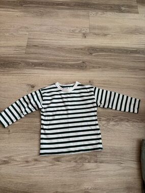 Zara White and Dark Green Striped Long Sleeve Tee